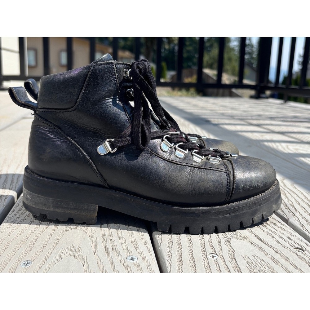 AllSaints Women's Franka Black Leather‎ Ankle Boots Lug Sole Lace Up Size 37